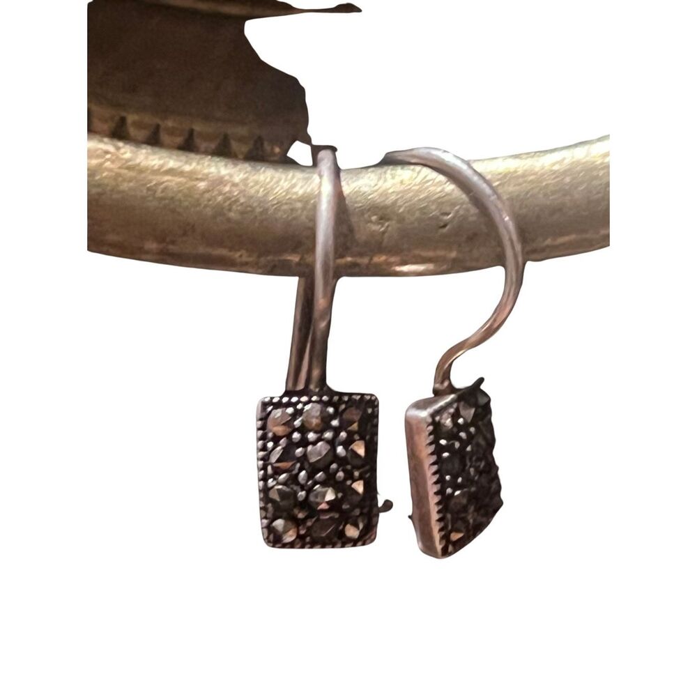 Sterling Silver Marcasite Rectangular Frenchwire … - image 2